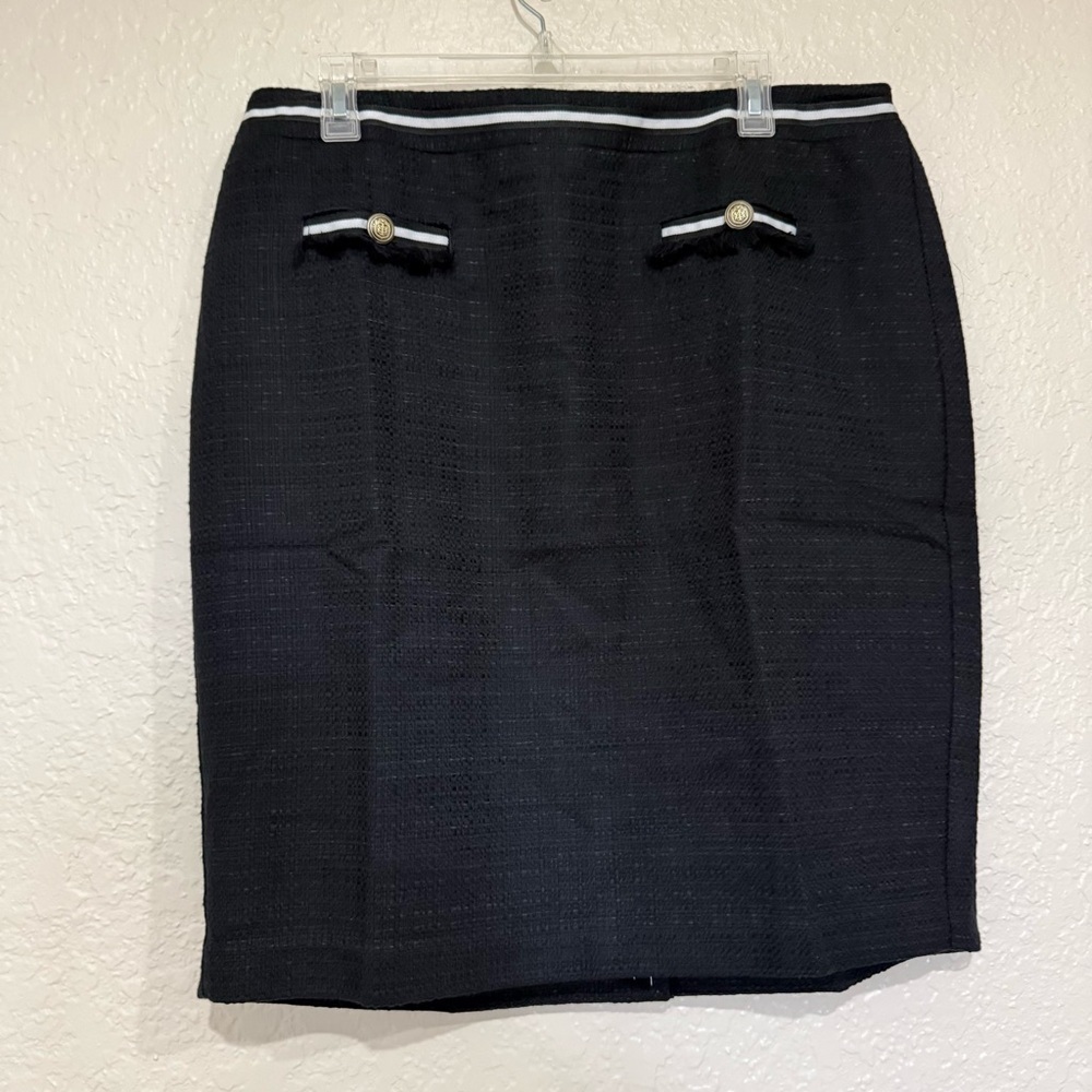 Talbots Black and White Boucle Woven Tweed Pencil Skirt 14WP Professional Preppy